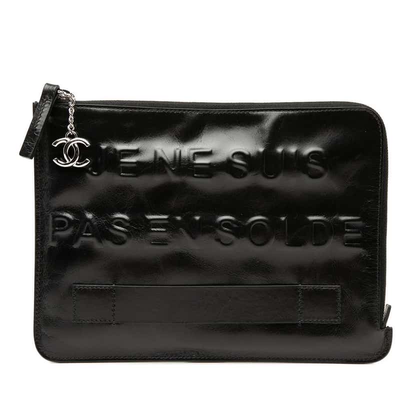 Chanel Distressed Calfskin Je Ne Suis Pas En Solde Clutch Black Leather Very good condition - Front View