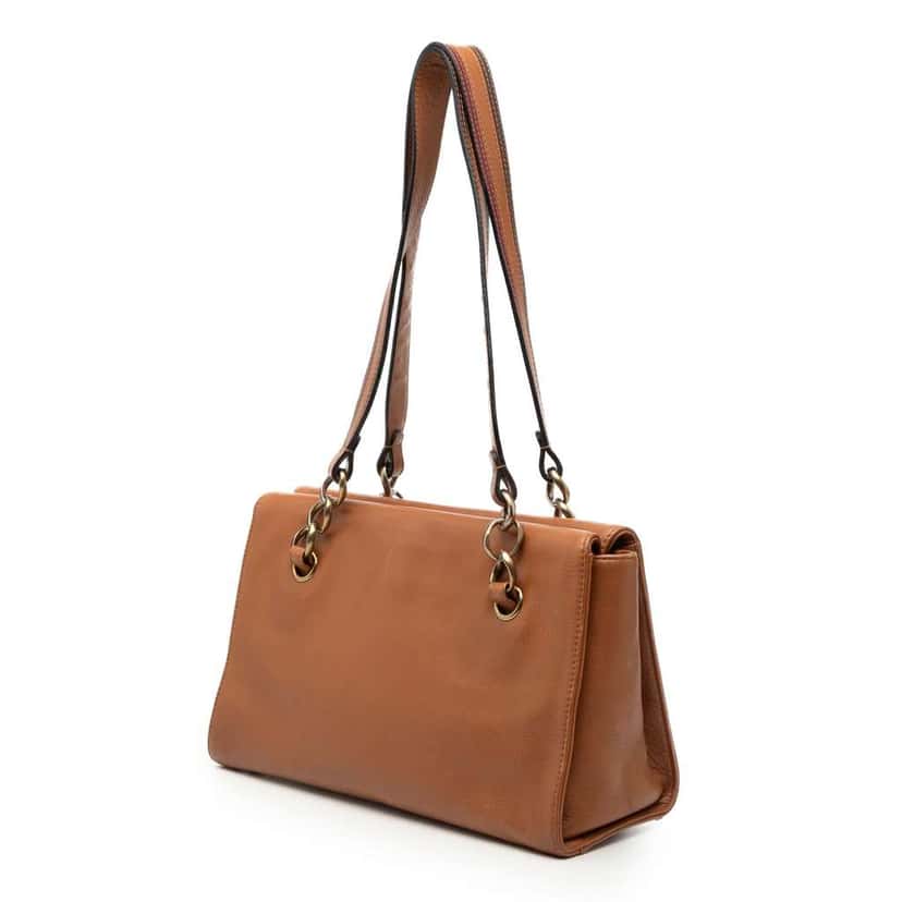 Chanel CC Soft Calfskin Turnlock Shoulder Bag Brown Leather Very good condition - Back View