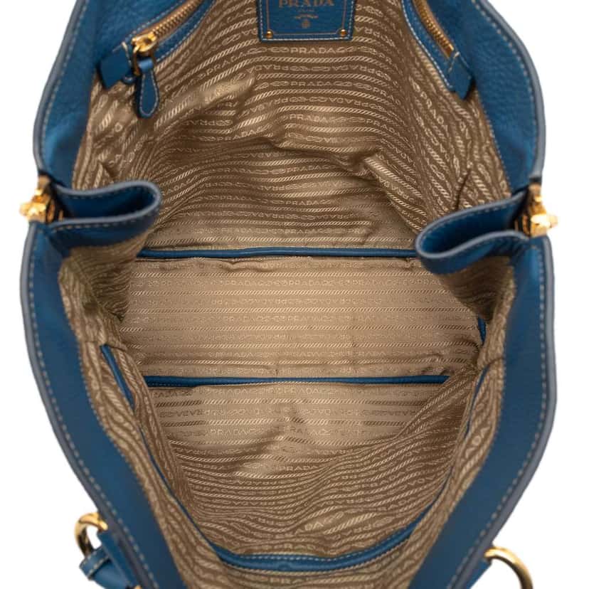 Prada Vitello Daino Side Zip Shopper Tote Blue Leather Very good condition - Model View