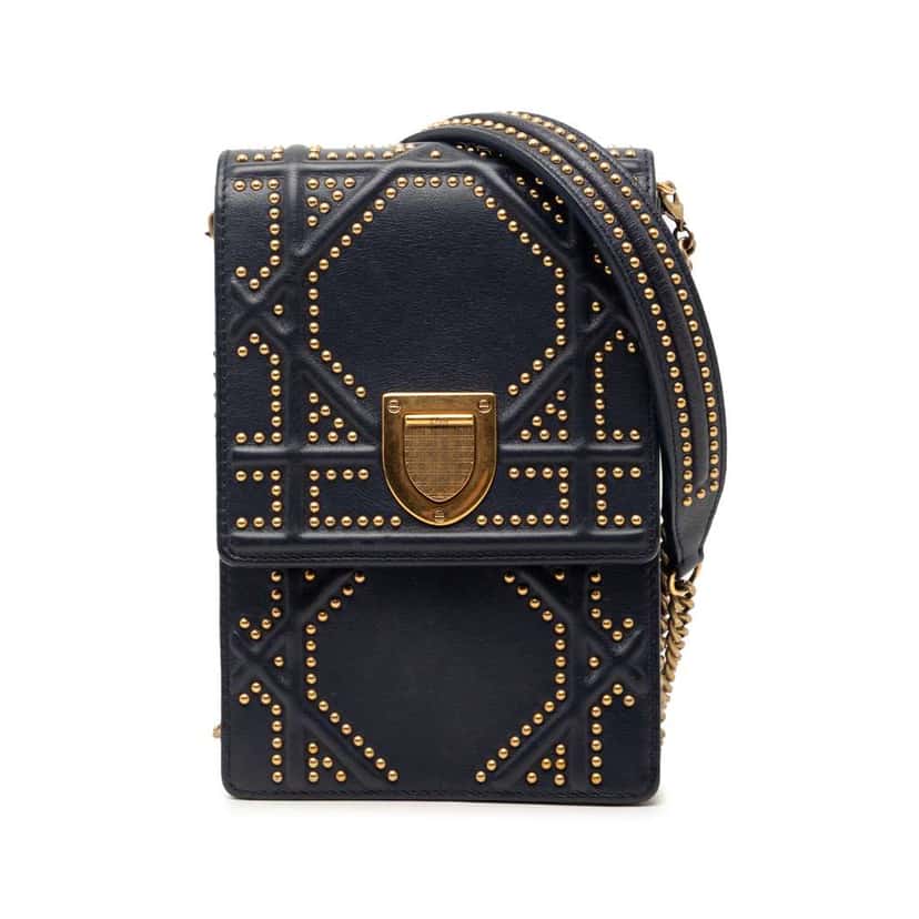 Dior Studded Lambskin Vertical Diorama Crossbody Blue Leather Very good condition - Front View
