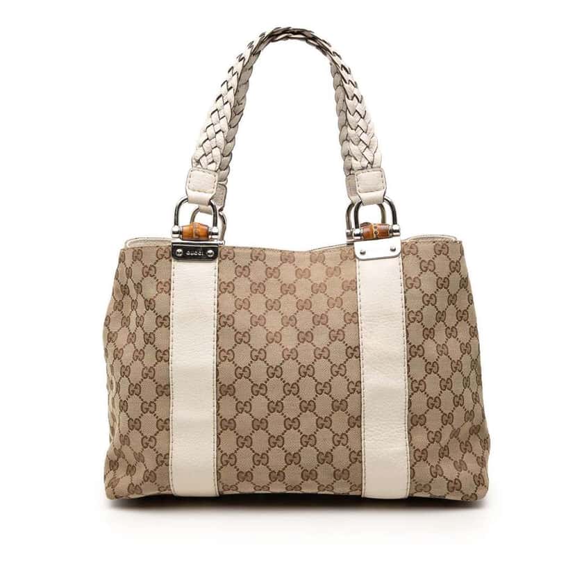 Gucci Medium GG Canvas Bamboo Libeccio Tote Beige Canvas Good condition - Front View