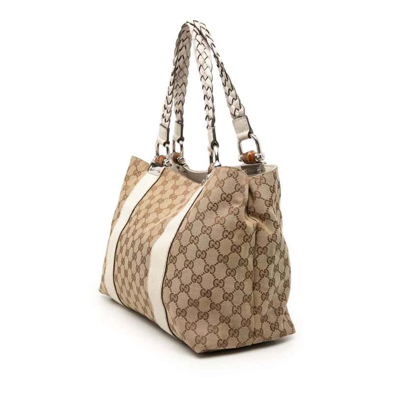 Gucci Medium GG Canvas Bamboo Libeccio Tote Beige Canvas Good condition - Back View