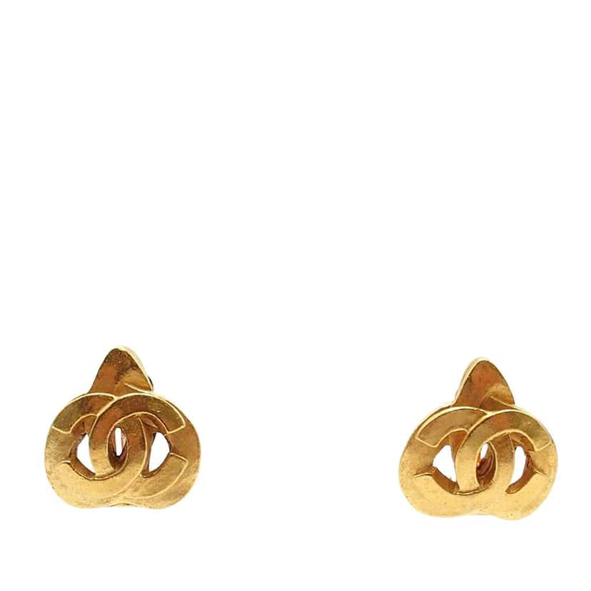 Chanel Gold Plated CC Heart Clip on Earrings Gold Metal Very good condition - Front View
