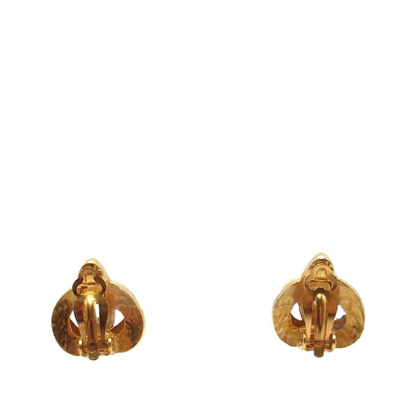 Chanel Gold Plated CC Heart Clip on Earrings Gold Metal Very good condition - Back View