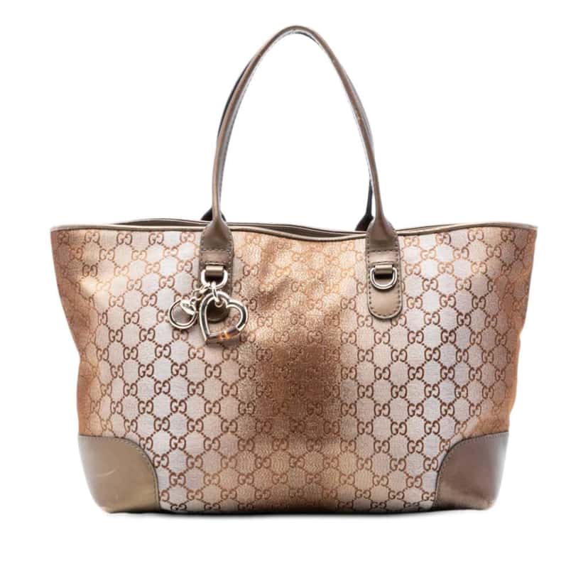 Gucci GG Lurex Heart Bit Tote Brown Canvas Very good condition - Front View