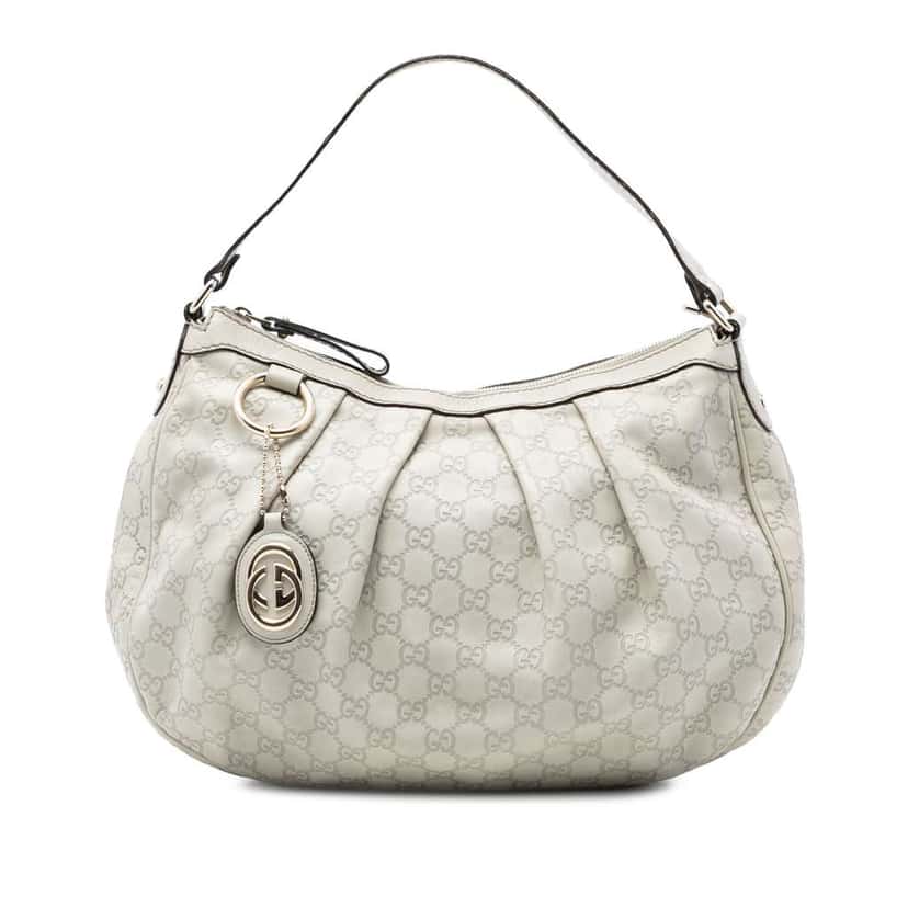 Gucci Guccissima Sukey Shoulder Bag White Leather Very good condition - Front View