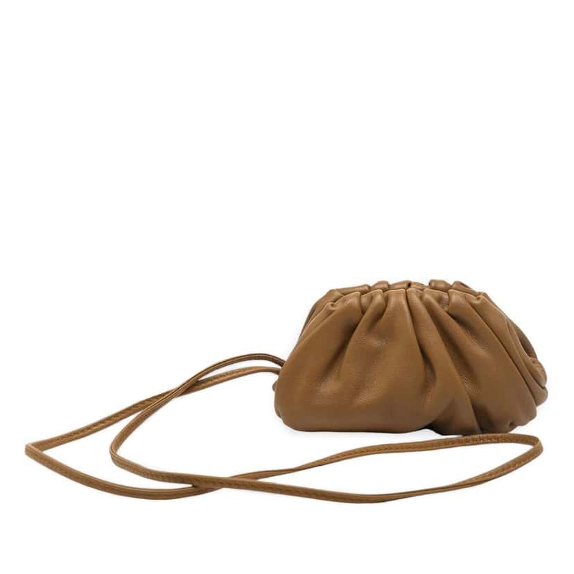 Bottega Veneta Lambskin The Extra Mini Pouch Crossbody Brown Leather Very good condition - Front View
