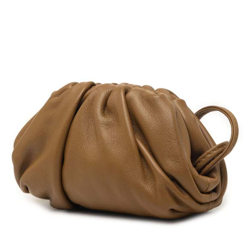 Bottega Veneta Lambskin The Extra Mini Pouch Crossbody Brown Leather Very good condition - Back View