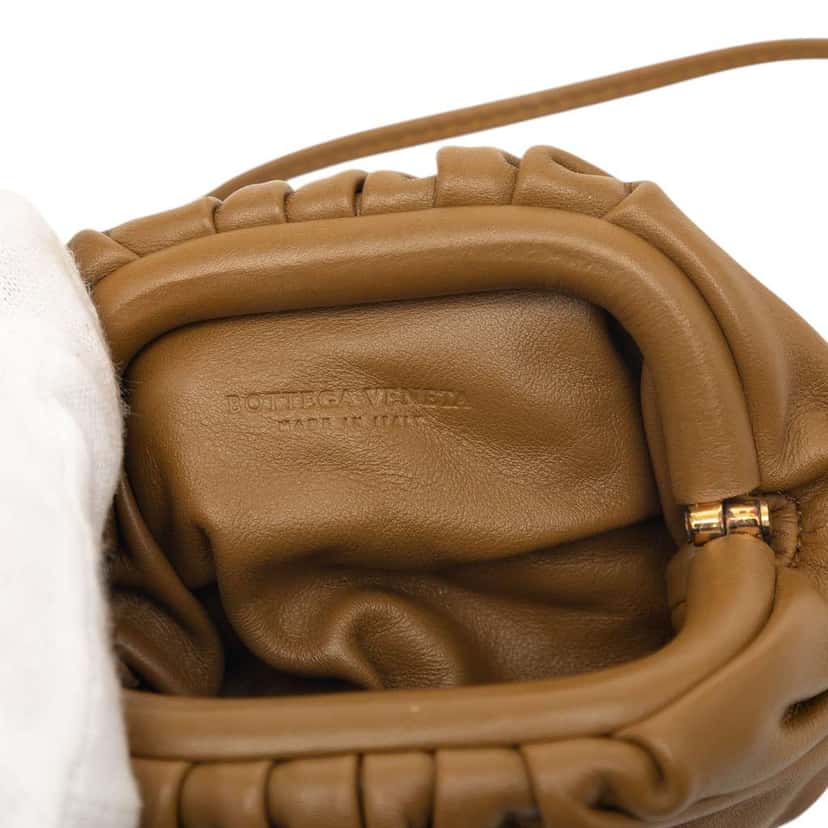 Bottega Veneta Lambskin The Extra Mini Pouch Crossbody Brown Leather Very good condition - Box View