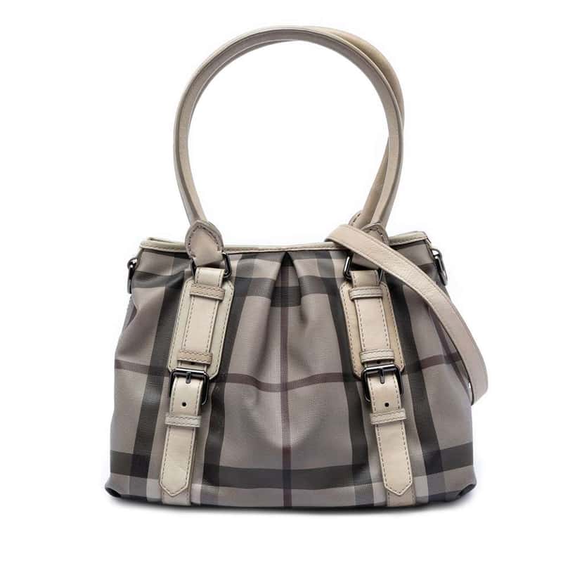 Burberry Small Smoke Check Coated Canvas Northfield Satchel Grey Canvas Very good condition - Front View