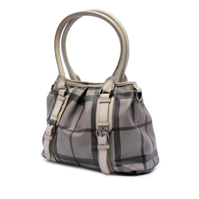 Burberry Small Smoke Check Coated Canvas Northfield Satchel Grey Canvas Very good condition - Back View