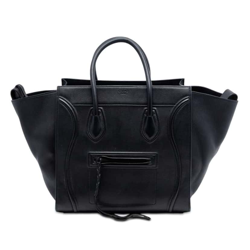 Celine Medium Grained Calfskin Phantom Luggage Tote Black Leather Very good condition - Front View