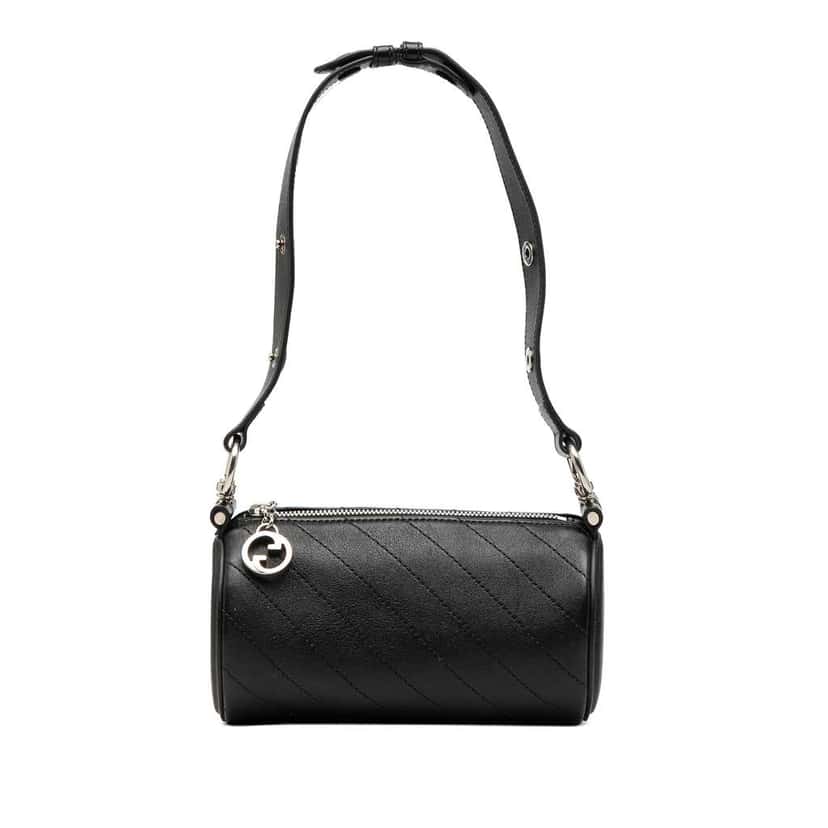 Gucci Mini Leather Blondie Barrel Shoulder Bag Black Leather Very good condition - Front View
