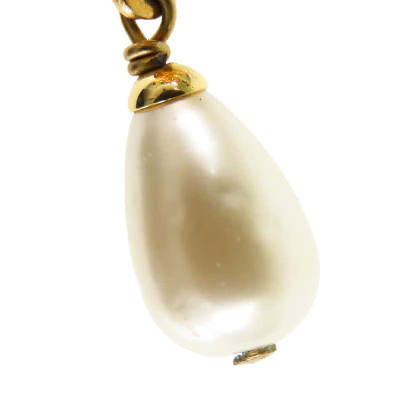 Chanel CC Gold Plated Faux Pearl Dangle Clip On Earrings Gold Metal Very good condition - Box View