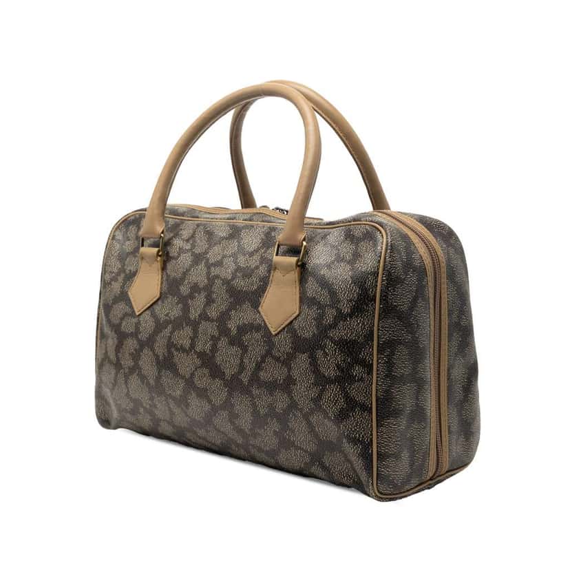 Saint Laurent Coated Canvas Giraffe Print Boston Bag Grey Canvas Very good condition - Back View