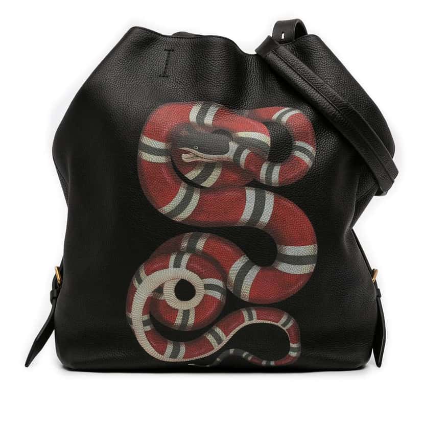 Gucci Grained Leather Kingsnake Print Backpack Black Leather Good condition - Front View