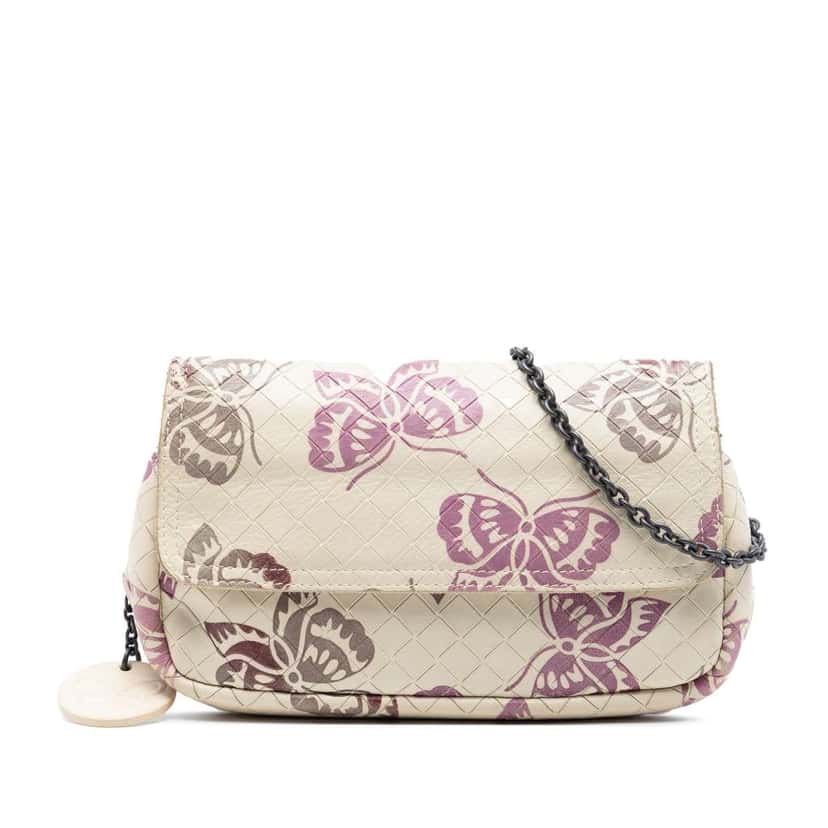 Bottega Veneta Small Nappa Intrecciomirage Butterfly Chain Crossbody Brown Leather Very good condition - Front View