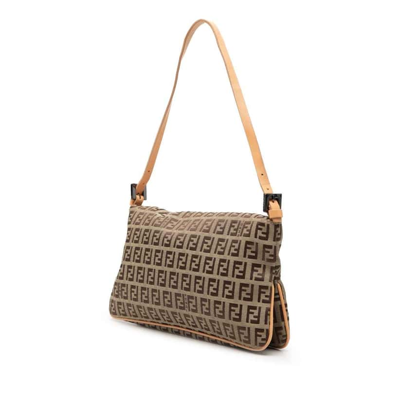 Fendi Zucchino Canvas Double Flap Shoulder Bag Brown Canvas Very good condition - Back View