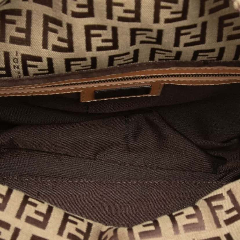 Fendi Zucchino Canvas Double Flap Shoulder Bag Brown Canvas Very good condition - Model View