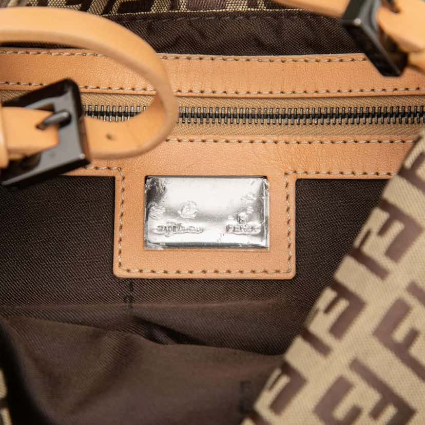 Fendi Zucchino Canvas Double Flap Shoulder Bag Brown Canvas Very good condition - Box View