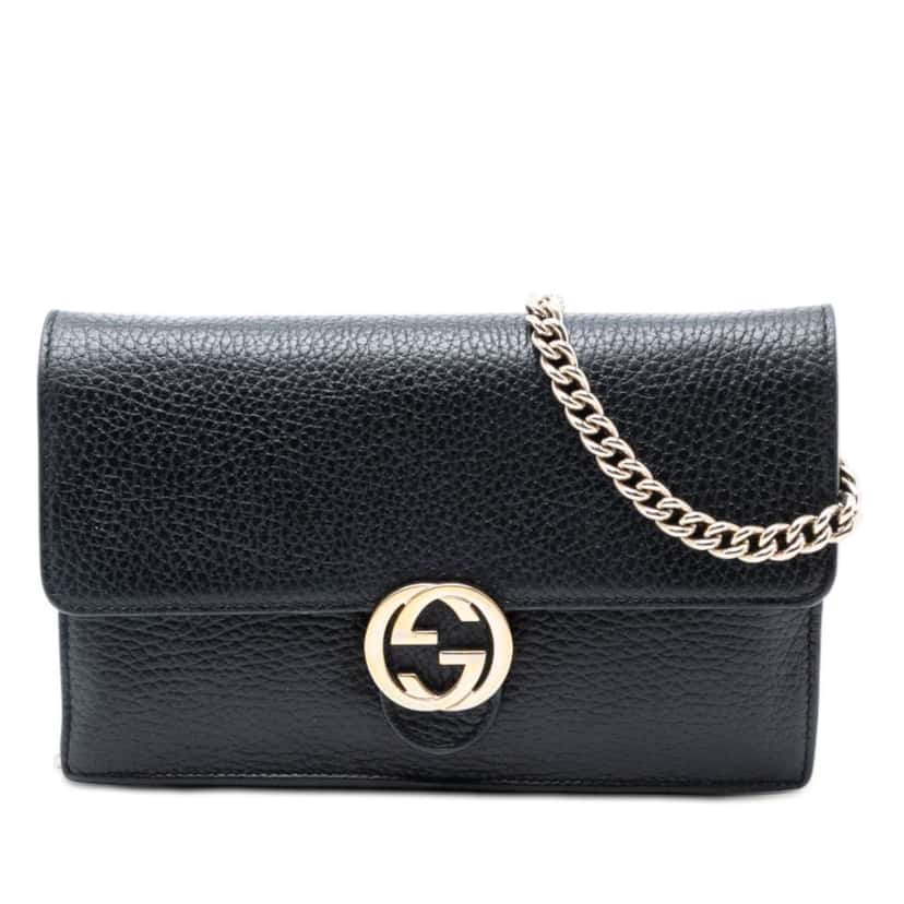 Gucci Leather Interlocking G Dollar Wallet on Chain Black Leather Very good condition - Front View