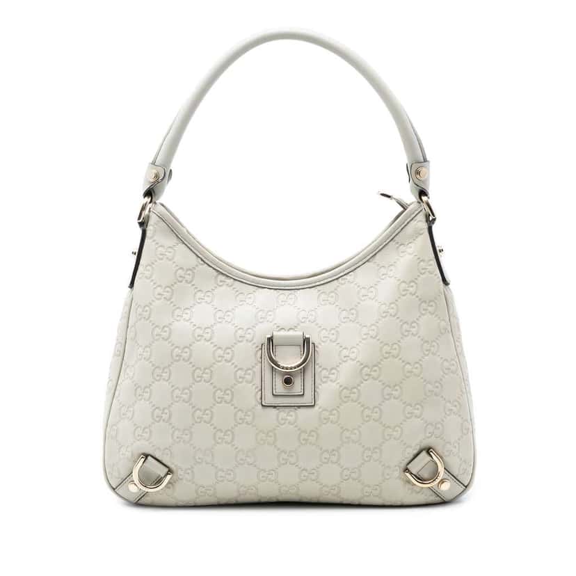 Gucci Guccissima Abbey D Ring Shoulder Bag White Leather Very good condition - Front View