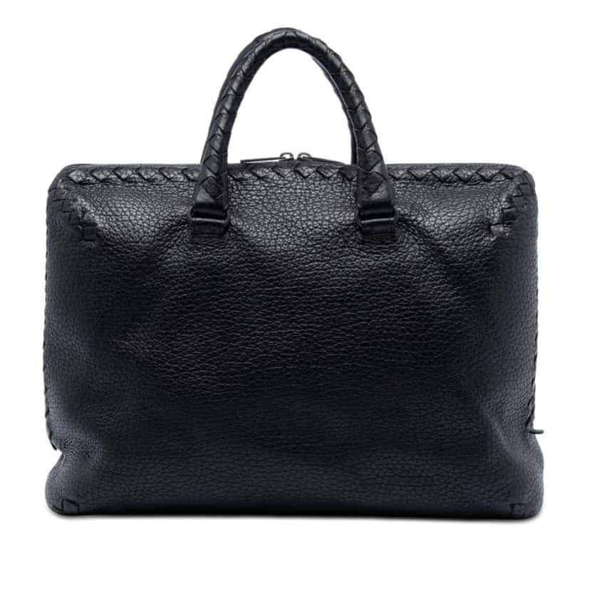 Bottega Veneta Intrecciato Trimmed Cervo Briefcase Black Leather Very good condition - Front View
