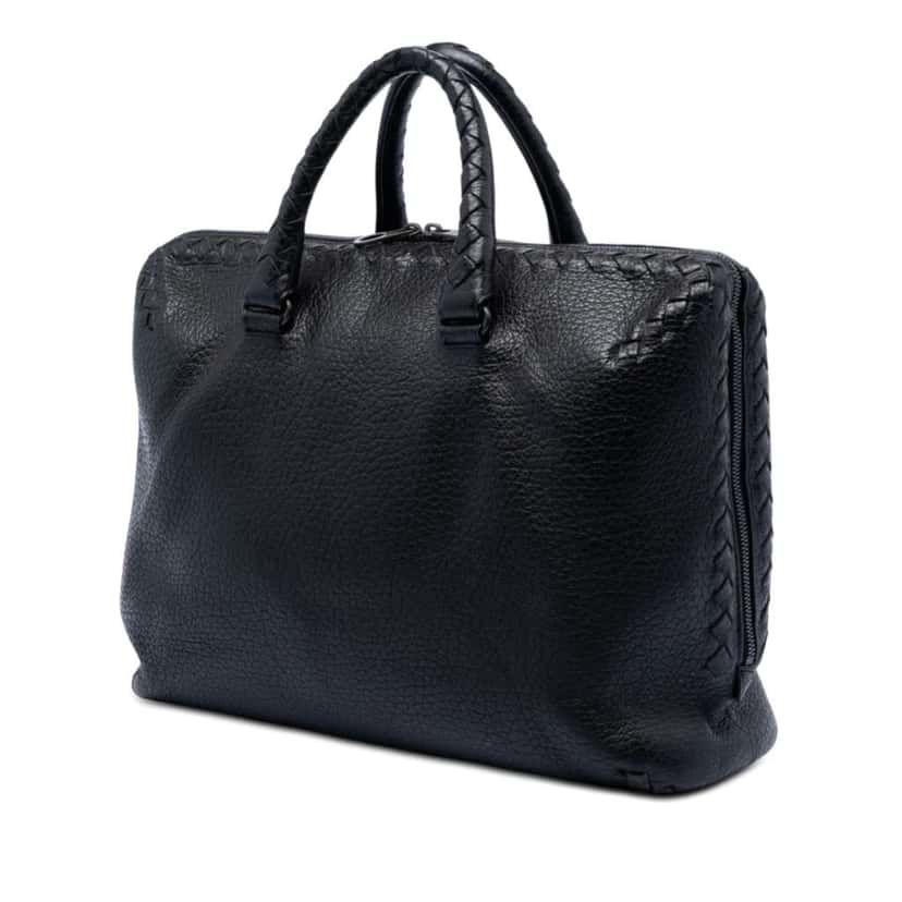 Bottega Veneta Intrecciato Trimmed Cervo Briefcase Black Leather Very good condition - Back View