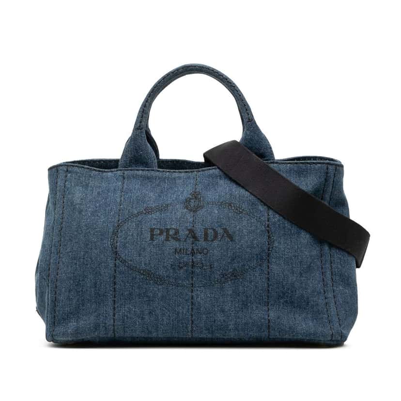 Prada Large Denim Canapa Logo Satchel Blue Denim Very good condition - Front View