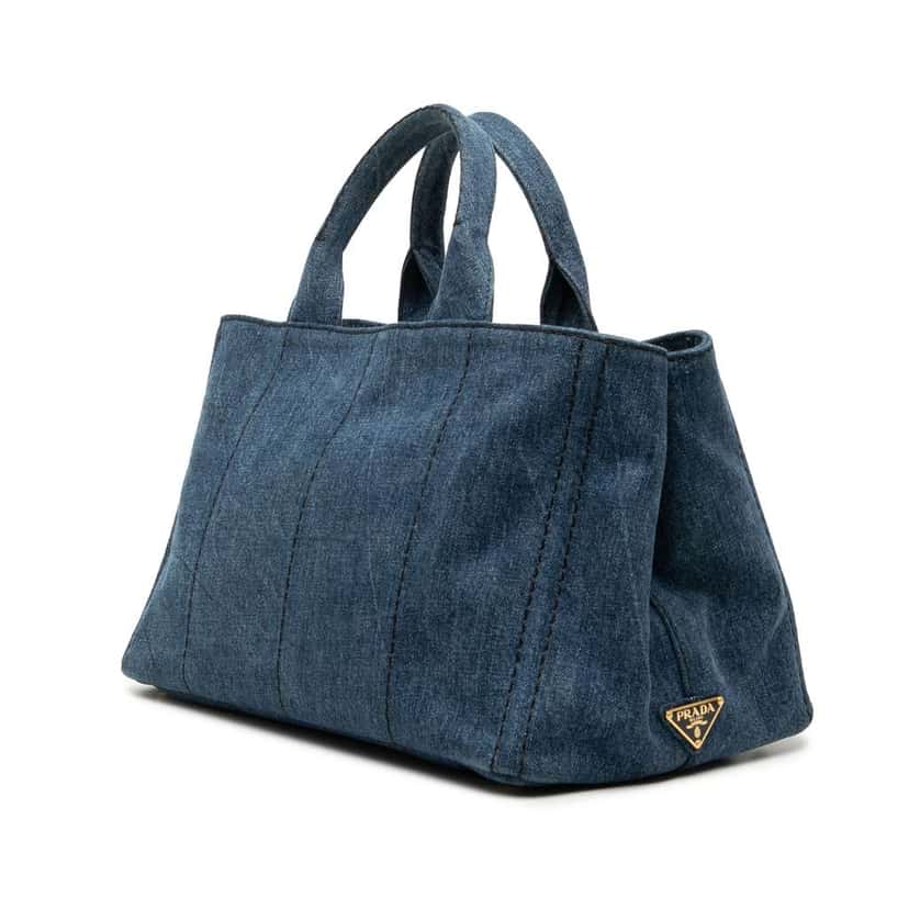 Prada Large Denim Canapa Logo Satchel Blue Denim Very good condition - Back View