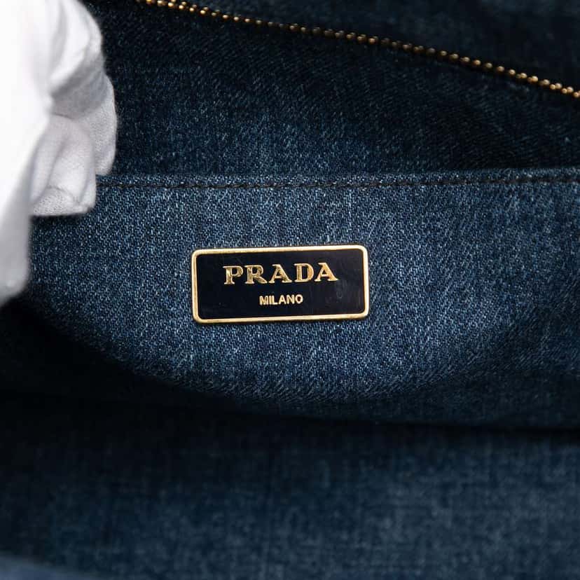 Prada Large Denim Canapa Logo Satchel Blue Denim Very good condition - Box View