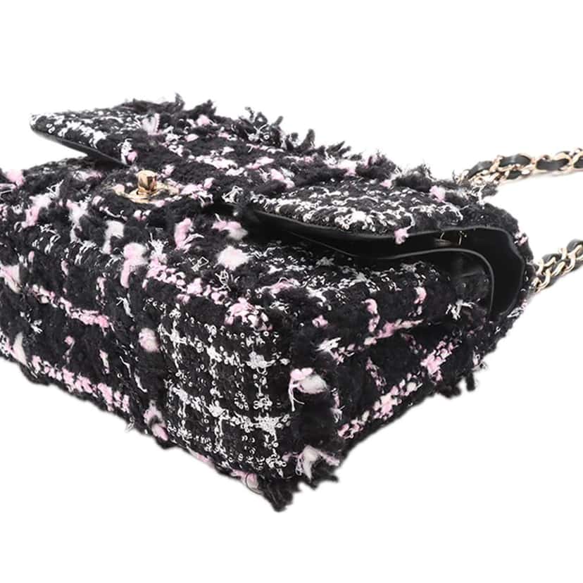 Chanel Medium Classic Tweed Sequins Double Flap Black Tweed Very good condition - Inside View