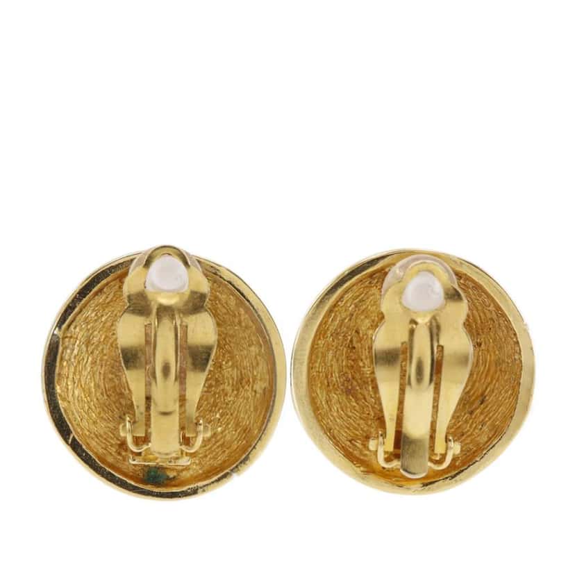 Chanel CC Gold Plated Quilted Round Clip On Earrings Gold Metal Very good condition - Back View
