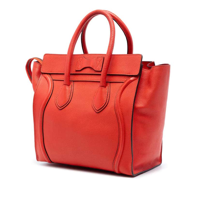 Celine Mini Grained Calfskin Luggage Tote Orange Leather Very good condition - Back View