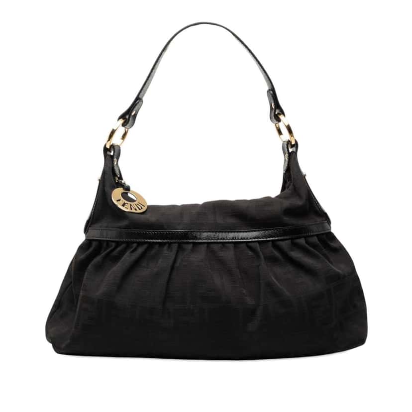 Fendi Zucca Canvas Chef Shoulder Bag Black Canvas Very good condition - Front View