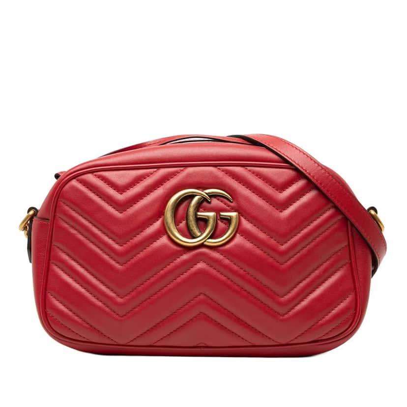 Gucci Small GG Marmont Matelasse Leather Crossbody Red Leather Very good condition - Front View