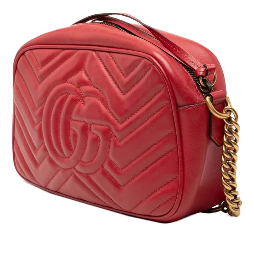 Gucci Small GG Marmont Matelasse Leather Crossbody Red Leather Very good condition - Back View