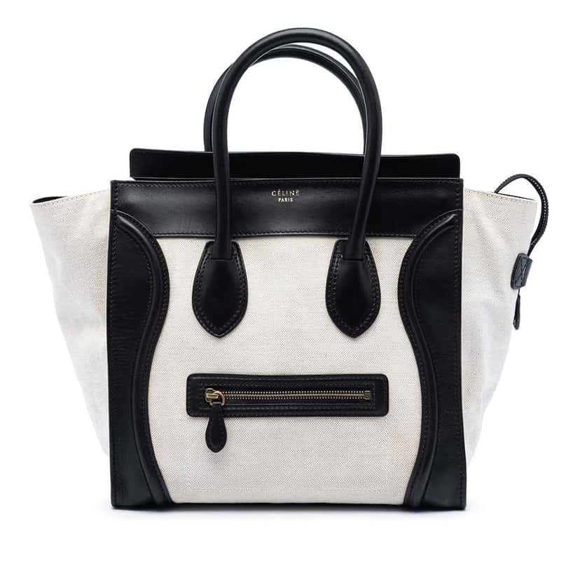 Celine Mini Bicolor Canvas and Leather Luggage Tote Brown Canvas Very good condition - Front View