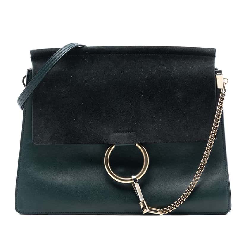 Chloé Medium Calfskin and Suede Faye Crossbody Green Leather Very good condition - Front View