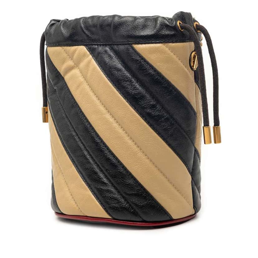 Gucci Mini GG Marmont Matelasse Diagonal Leather Torchon Bucket Bag Beige Leather Very good condition - Back View