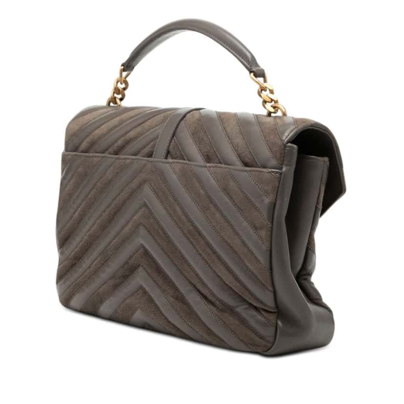 Saint Laurent Large Calfskin and Suede Chevron Monogram College Satchel Grey Leather Very good condition - Back View