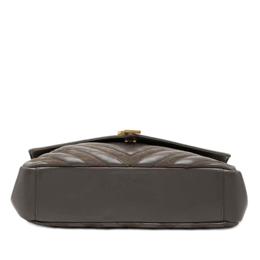 Saint Laurent Large Calfskin and Suede Chevron Monogram College Satchel Grey Leather Very good condition - Inside View