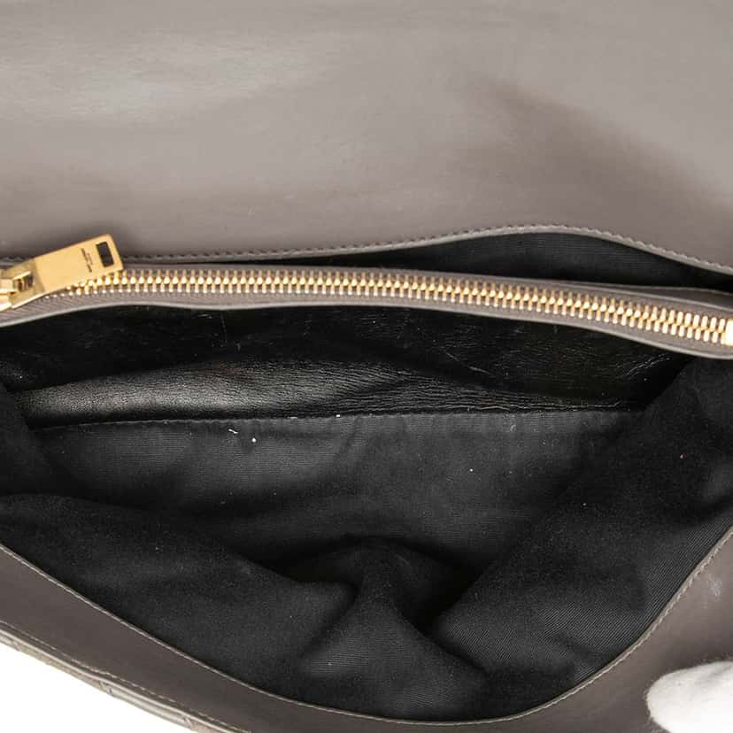 Saint Laurent Large Calfskin and Suede Chevron Monogram College Satchel Grey Leather Very good condition - Model View