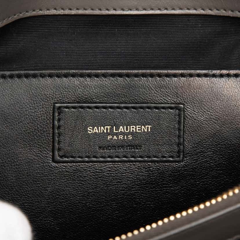Saint Laurent Large Calfskin and Suede Chevron Monogram College Satchel Grey Leather Very good condition - Box View