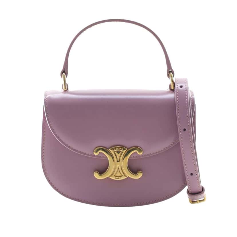 Celine Mini Shiny Calfskin Besace Clea Satchel Pink Leather Very good condition - Front View