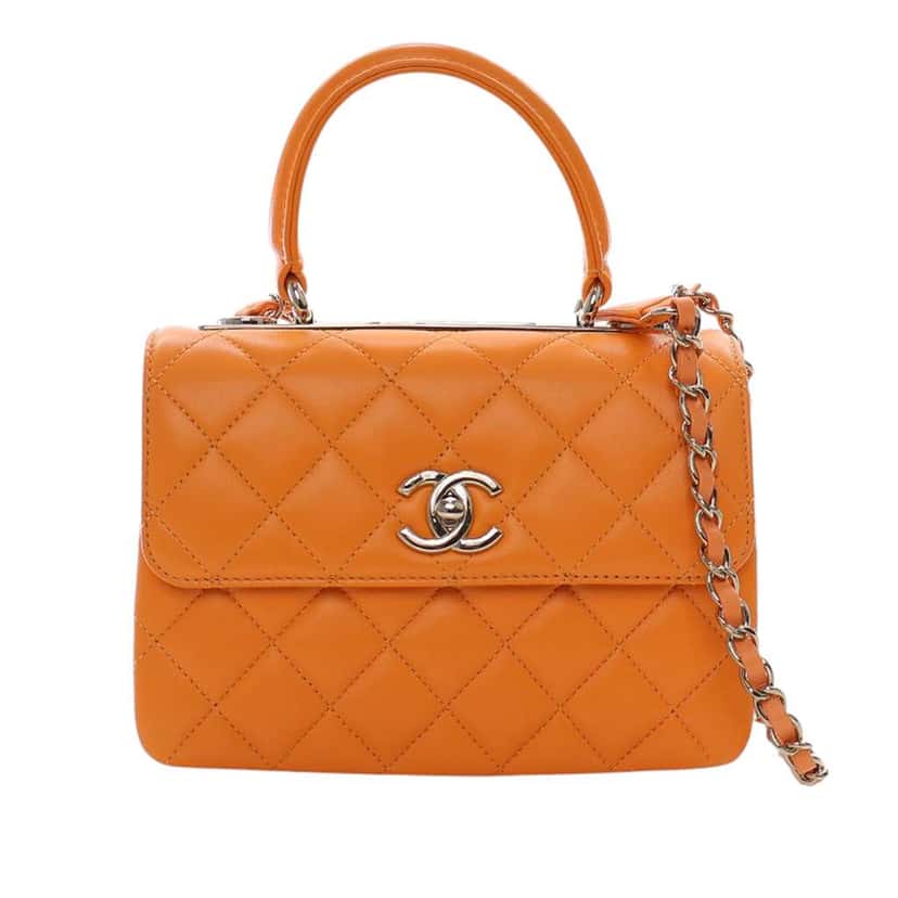 Chanel Mini Quilted Lambskin Trendy CC Top Handle Flap Orange Leather Very good condition - Front View
