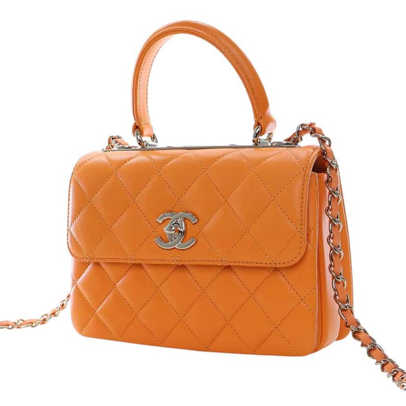 Chanel Mini Quilted Lambskin Trendy CC Top Handle Flap Orange Leather Very good condition - Inside View