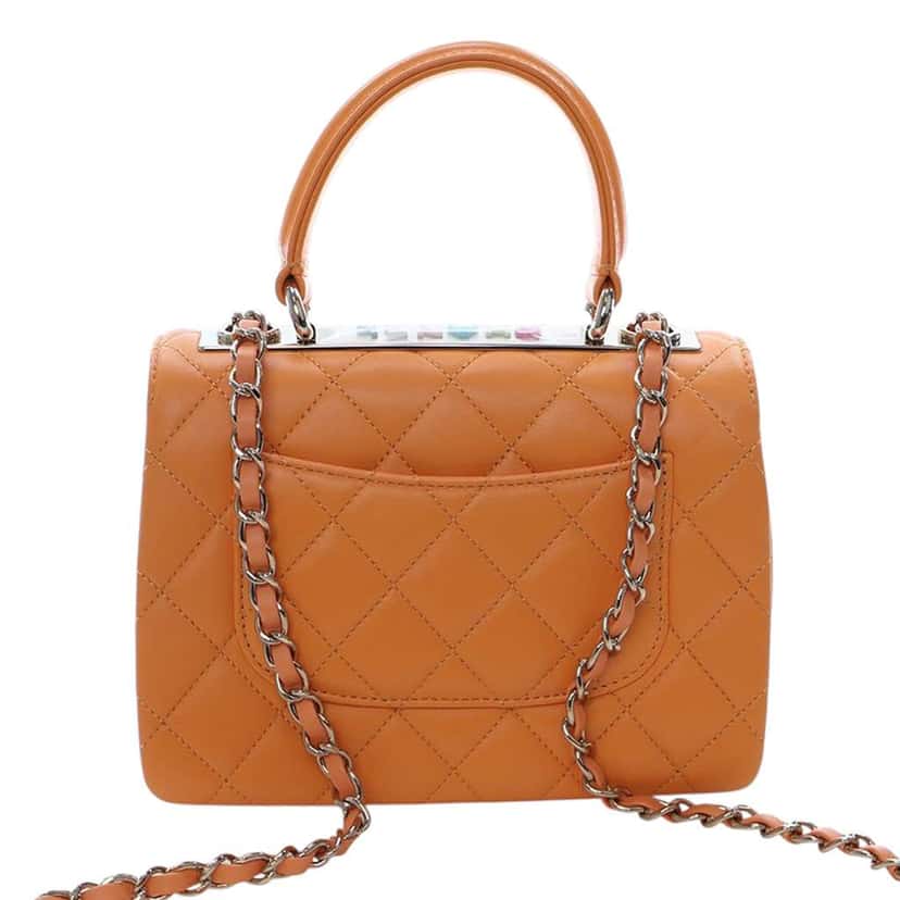 Chanel Mini Quilted Lambskin Trendy CC Top Handle Flap Orange Leather Very good condition - Model View