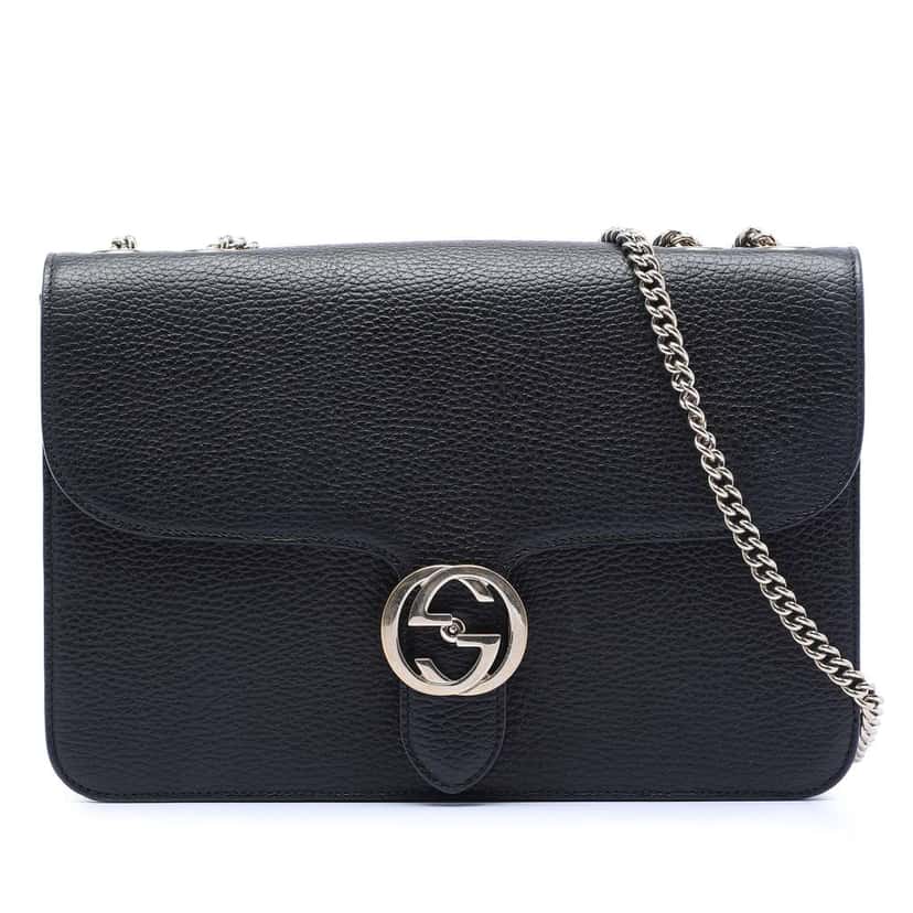 Gucci Medium Dollar Calfskin Interlocking G Crossbody Black Leather Very good condition - Front View