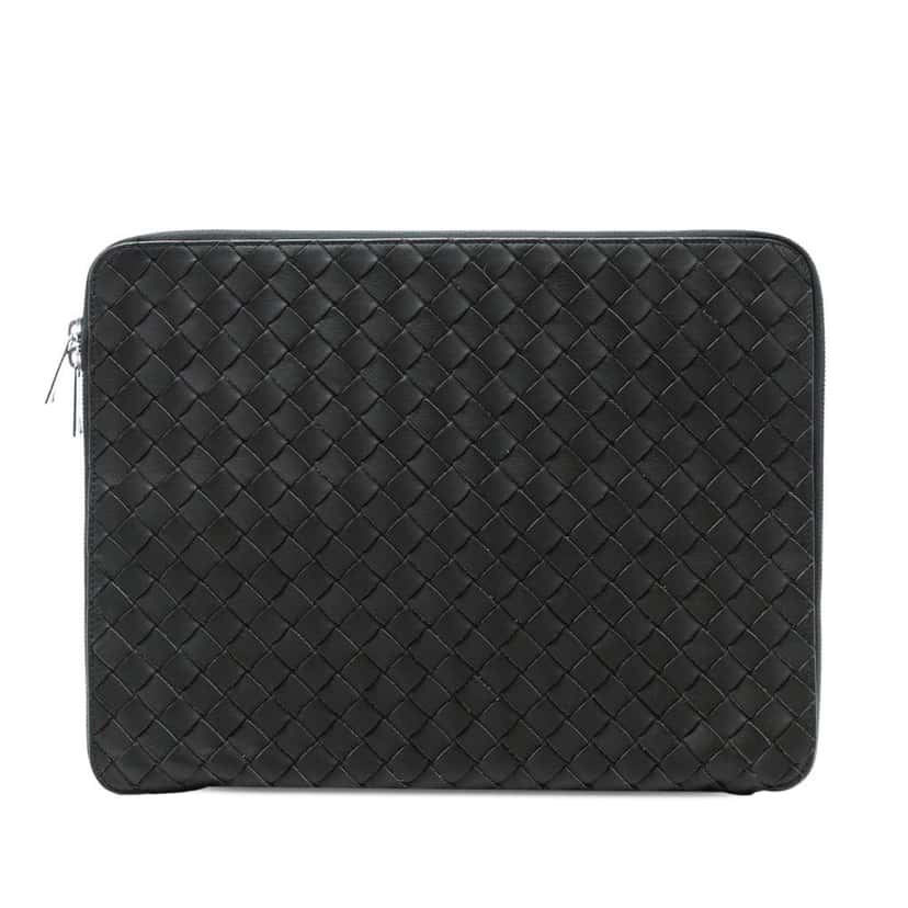Bottega Veneta Nappa Intrecciato Clutch Black Leather Very good condition - Front View